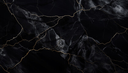 Black marble texture with white and gold lines created with a generative ai technology