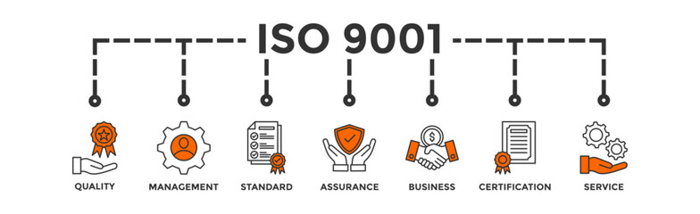 Fototapeta na wymiar ISO 9001 banner web icon vector illustration concept with icon of quality, management, standard, assurance, business, certification and service