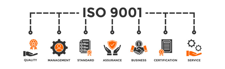 ISO 9001 banner web icon vector illustration concept with icon of quality, management, standard, assurance, business, certification and service
