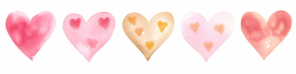 Watercolor Love Valentine Heart Set. Multicolour Hearts. Hand Painted Watercolour. Generative AI