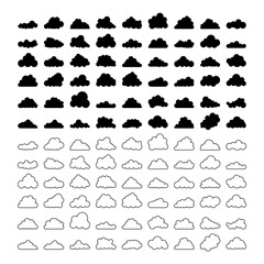 Fototapeta premium Set of Clouds silhouettes. Abstract white cloudy set. Vector stock illustration