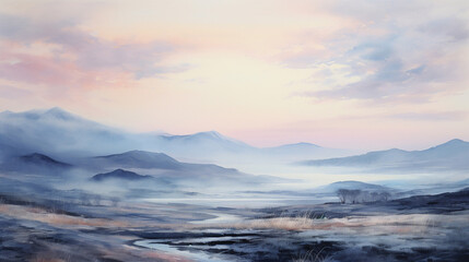 A landscape with hills, created in watercolor