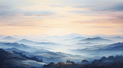 A landscape with hills, created in watercolor