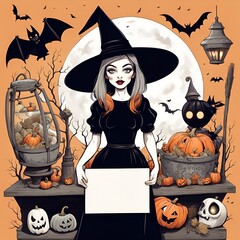 Cute cartoon pinup witch