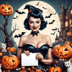 Cute cartoon pinup witch
