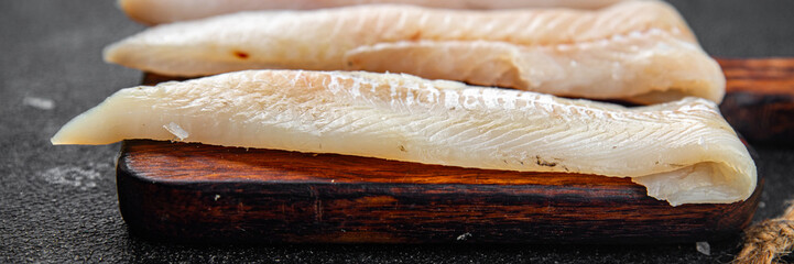 blue whiting fish fillet fresh seafood delicious healthy eating Pescetarian cooking appetizer meal food snack on the table copy space food