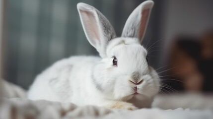 Obraz premium closeup portrait of a fluffy white domestic bunny at home