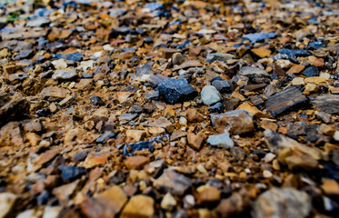 A mesmerizing tableau of multicolored pebbles resting gracefully upon the earth's embrace.
