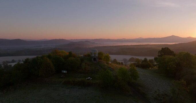 Aerial View observation tower Ruzenka in Bohemian Switzerland in Czech Republic