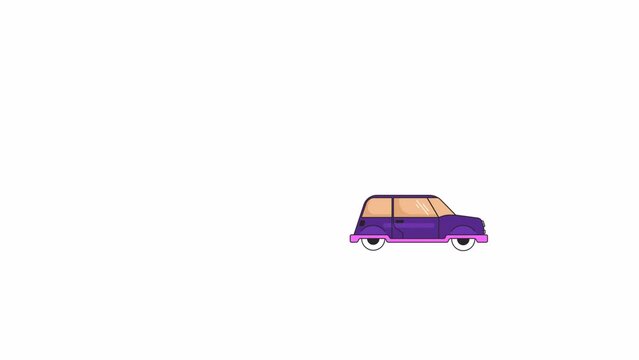 Riding retro car with fender skirts line 2D object animation. Vintage automobile side flat color cartoon 4K video, alpha channel. Old-fashioned passenger vehicle animated item on white background