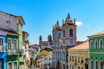 Fototapeta premium Historic neighborhood of Pelourinho in Salvador, Bahia with its streets, houses and churches