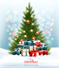 Christmas and New Year Vector Poster, Holiday background with a colorful presents.
