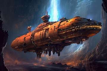Massive detailed intergalactic futuristic spaceship, Sci Fi illustration