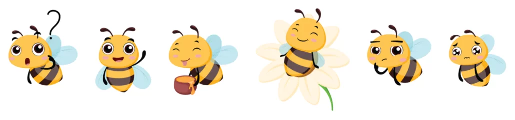 Tuinposter Set of cute bee cartoon with different expression © ROFIDOHTUL