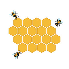 Flat icon beehive honeycomb with bees isolated on white background. Vector illustration.