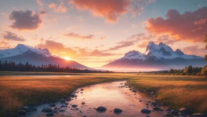 beautiful natural landscape with a sunset