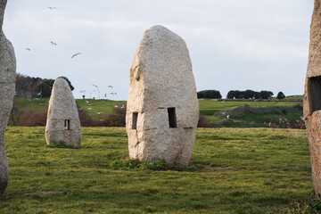 Monument of the menhirs in Hercules Tower coast a Coruna, Galicia, Spain