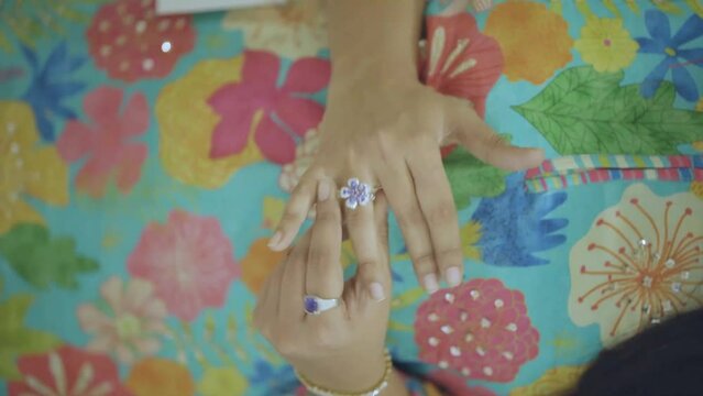 Crop Woman Hands With Rings On The srock video, vertical video