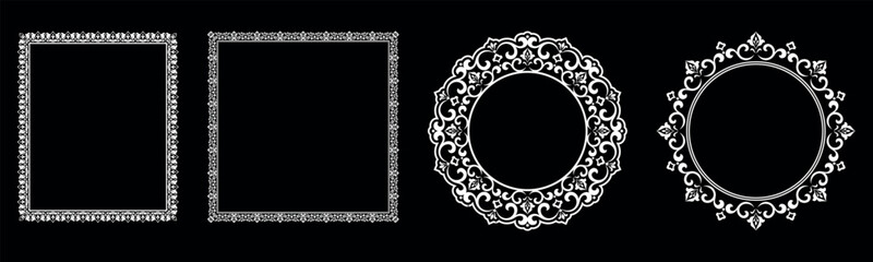 Set of decorative frames Elegant vector element for design in Eastern style, place for text. Floral black and white borders. Lace illustration for invitations and greeting cards.