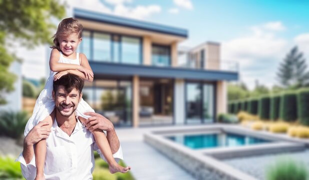 dad holding child at their house, lifestyle concept, AI generated image