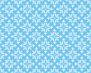 Flower geometric pattern. Seamless vector background. White and blue ornament. Ornament for fabric, wallpaper, packaging. Decorative print