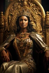 Fotobehang Pretty Egyptian royalty black queen on a golden throne.  © ana