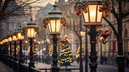 Fototapeta na wymiar European Christmas Street Scene