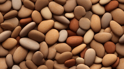 Photorealistic seamless pattern of brow, beige and grey pebbles.
