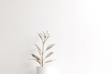 Fototapeta na wymiar Minimalist white plant on white background illustration. Ai generative.