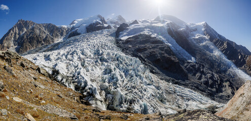 panoramic view of Glacier des Bossons seen from La Jonction in Chamonix