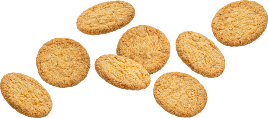 Falling oatmeal cookies isolated