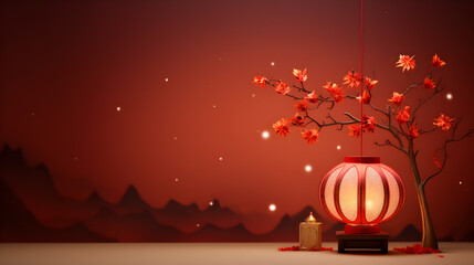 Dongzhi celebrates the winter solstice, A traditional Chinese festival with lantern and red plum blossom, Mid-Autumn Festival, Chinese new year banner background theme - obrazy, fototapety, plakaty