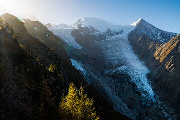 Glacier de Taconnaz on a early autumn morning in Chamonix on the way towards La Jonction
