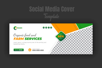 Fototapeta premium Agriculture and organic food farming service social media cover or post and web banner design template with abstract green leaf color shape