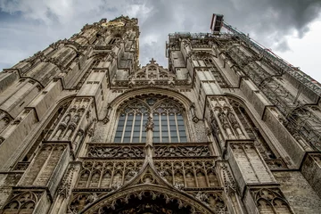 Fototapeten bottom view of the gothic Cathedral of Our Lady in Antwerp © Elena