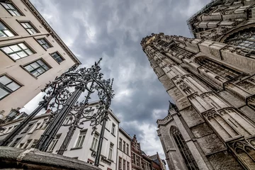 Foto op Plexiglas bottom view gothic Cathedral of Our Lady in Antwerp © Elena