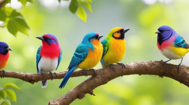 Photo colorful birds on a tree branch
