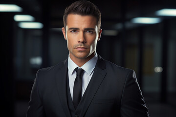 Fototapeta premium Image of a handsome successful man created with generative ai technology isolated on dark grey background