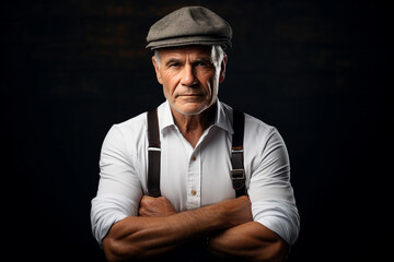 Generative ai technology portrait of brutal handsome elderly man folded arms