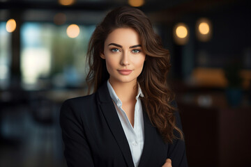 Fototapeta premium Attractive lady executive business leader manager looking at camera generative AI