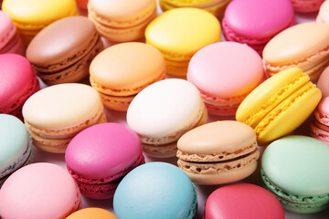 Obraz premium Close up generative AI image of french pasta cookies in different bright colors