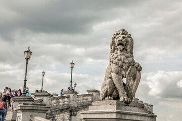 Fototapeta na wymiar lion figure on the embankment
