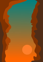 Vektor Landschaft - Felsen - Felsspalte im warmen Sonnenlicht