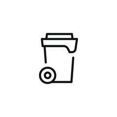Trash can on wheels linear icon. Thin line customizable illustration. Contour symbol. Vector isolated outline drawing. Editable stroke