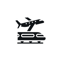 Transportation by plane and train simple glyph icon. Vector solid isolated black illustration.
