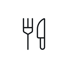 Knife and fork. Restaurant linear icon. Thin line customizable illustration. Contour symbol. Vector isolated outline drawing. Editable stroke