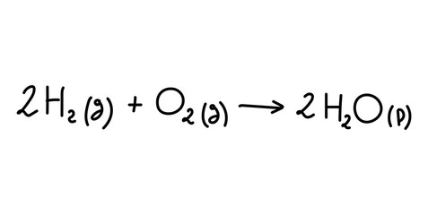 Reaction of hydrogen with oxygen equation. Hydrogen and oxygen to water. Mathematics resources for teachers and students. Scientific doodle handwriting concept.