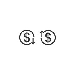 Up and Down arrows with dollar sign in flat icon design on white color background. Vector