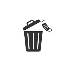 Used face mask icon. Put it in the bin. Don't drop it, just bin it. Vector icon isolated on white background