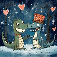 a cartoon of a cute crocodile in love